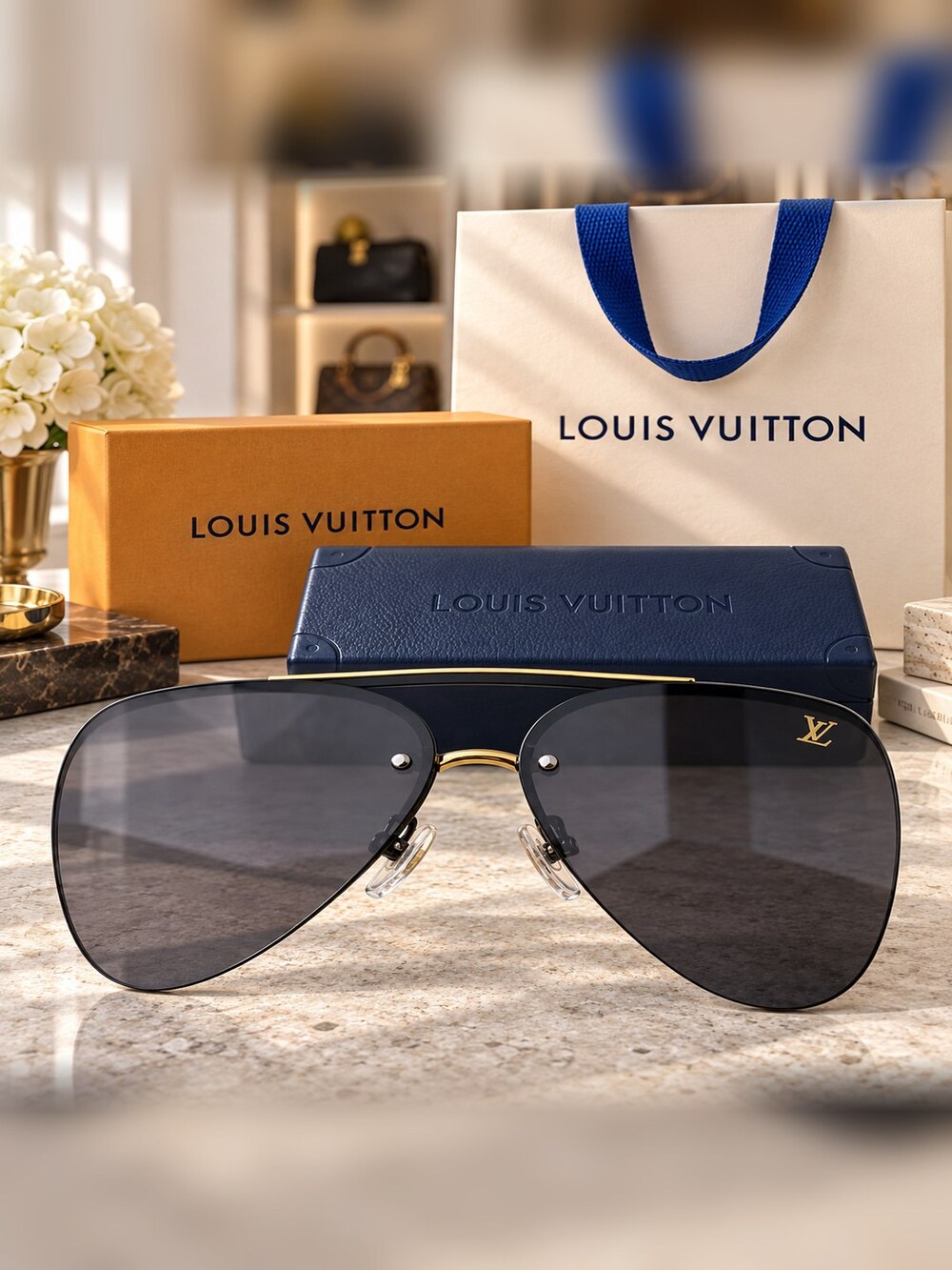 Louis Vuitton Black Gold Pilot Shades - Picture 5 of 6